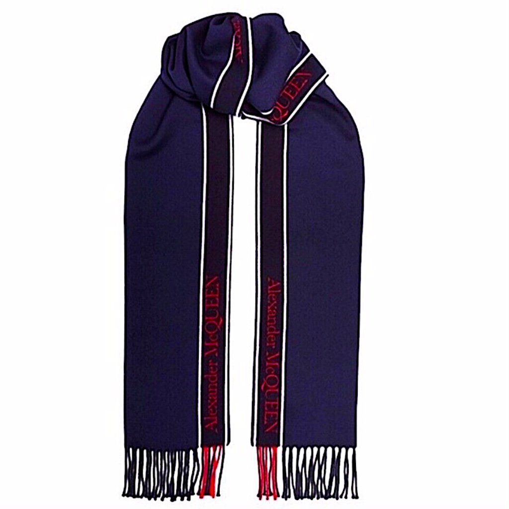 Alexander Mcqueen Selvedge Scarf In Navy